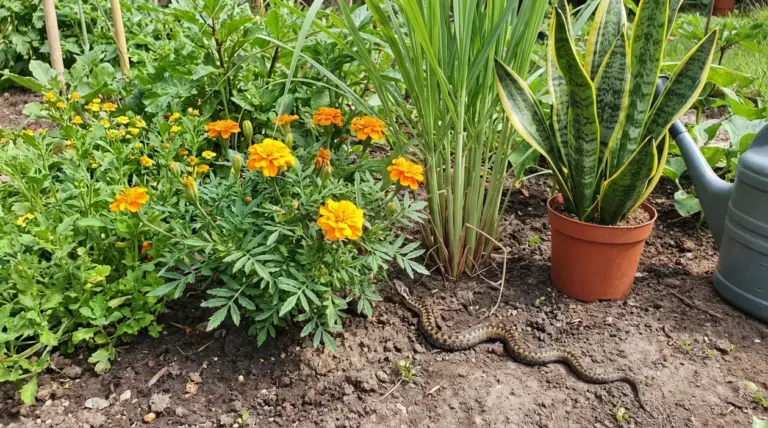 Vipera in giardino vicino a tagete, citronella e sansevieria, piante utili per tenerla lontana